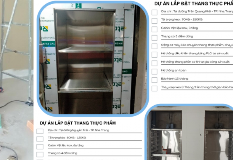 Lắp tời chuyển thức ăn 150 kg 5 tầng ở Nha trang Khánh hòa