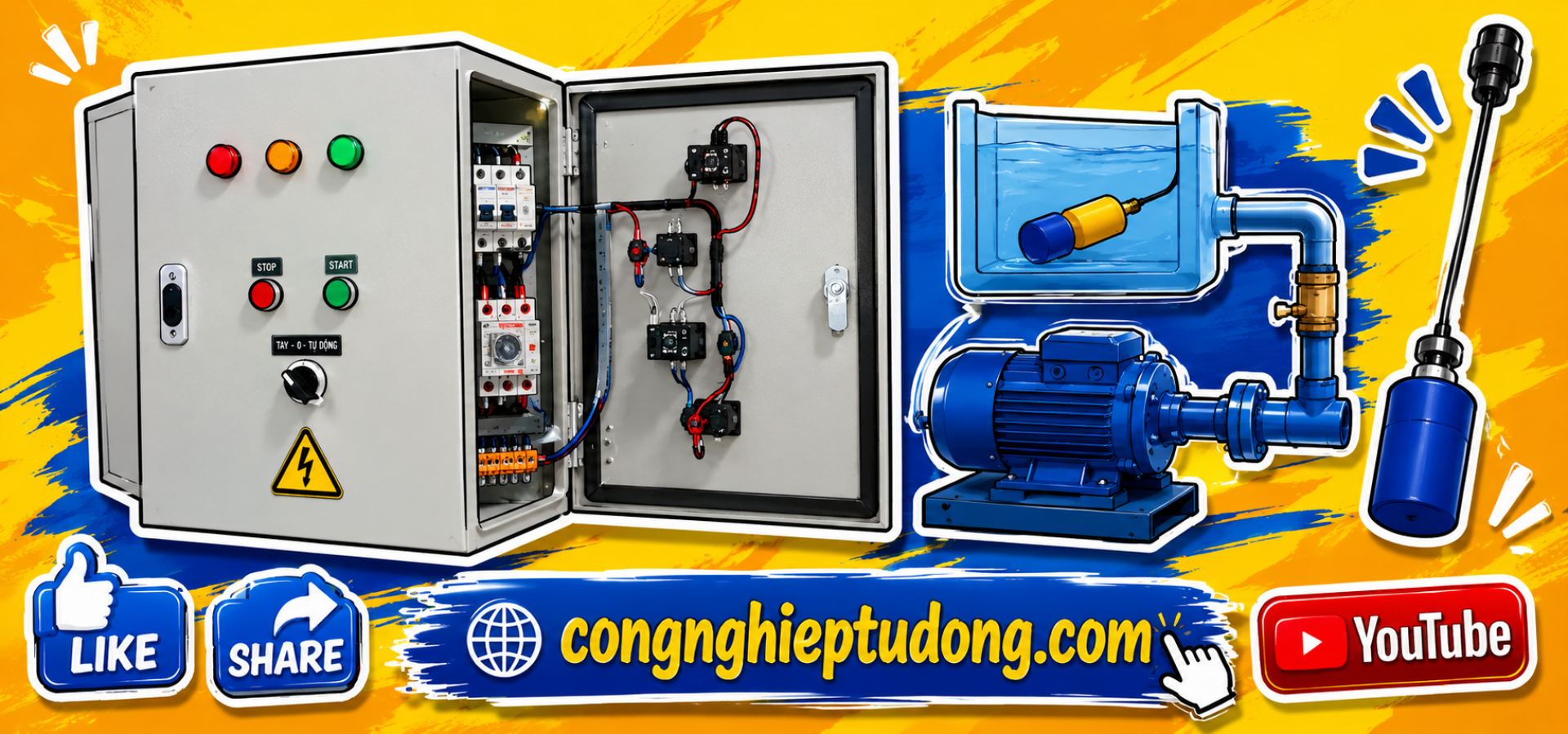 Tủ điện điều khiển bơm nước 3 pha 380VAC dùng phao cơ