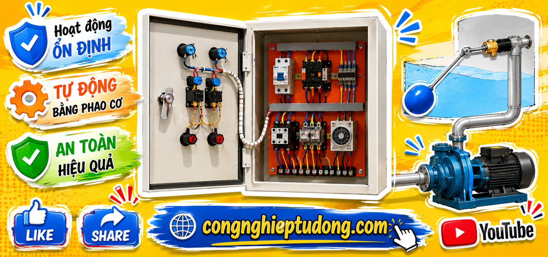 Tủ điện bơm cấp nước tự động bằng phao cơ hoạt động ổn định